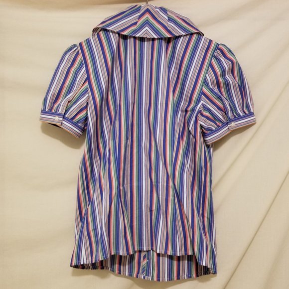 American Living Bright Striped Ruffle Front Button up Blouse 100% Cotton Size S - Picture 3 of 5